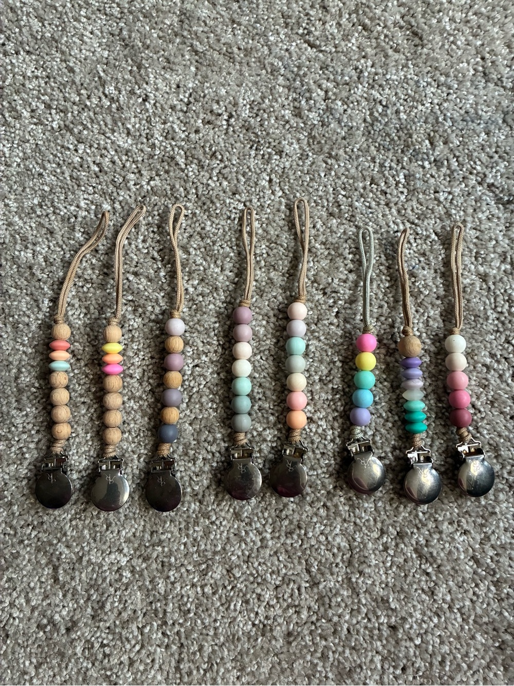 Ryan & Rose Kids Silicone & Wood Bead Pacifier Clips – Pastel Multi (set of 8)